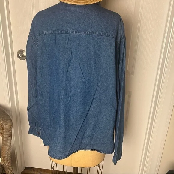 Vintage Tantrum Blues Denim Floral Embroidered Full Zip Shirt SZ 3X Cottagecore - Picture 4 of 7